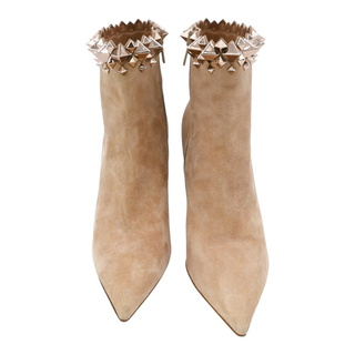 CHRISTIAN LOUBOUTIN | Firmamma Nude Suede Studded-Cuff Booties