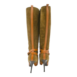 RALPH LAUREN | Brown Strappy Suede & Leather Heeled Boots