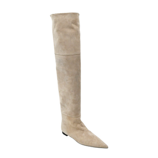 KHAITE | Bone Suede Pointed Over-The-Knee Boots