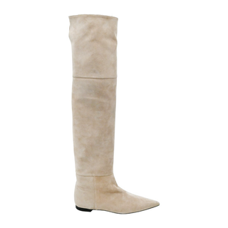 KHAITE | Bone Suede Pointed Over-The-Knee Boots