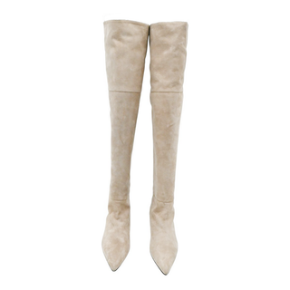 KHAITE | Bone Suede Pointed Over-The-Knee Boots