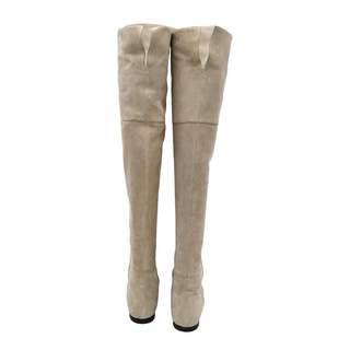 KHAITE | Bone Suede Pointed Over-The-Knee Boots