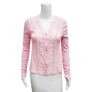 Pink Lace-Trim Cardigan