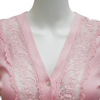 LOVESHACKFANCY | Pink Lace-Trim Cardigan