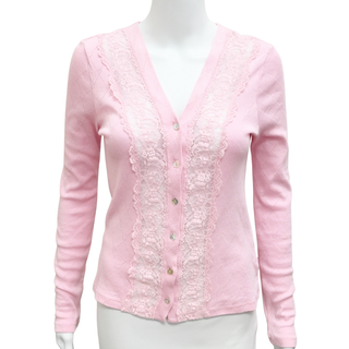 LOVESHACKFANCY | Pink Lace-Trim Cardigan
