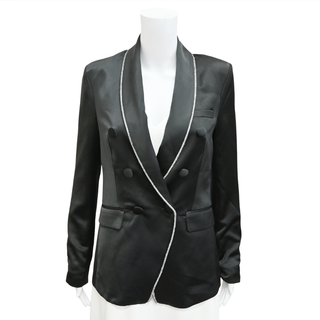 JASON WU | Black Satin Rhinestone-Trim Blazer