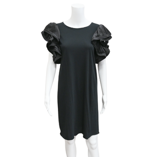 LANVIN | Black Ruffled-Sleeve Cotton-Blend Dress