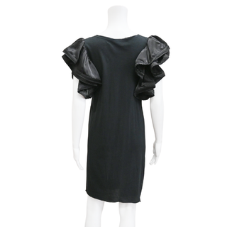 LANVIN | Black Ruffled-Sleeve Cotton-Blend Dress