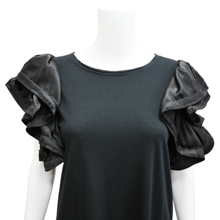 LANVIN | Black Ruffled-Sleeve Cotton-Blend Dress