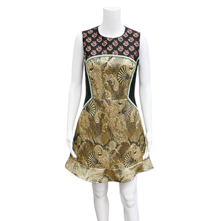 ETRO | Gold Metallic Jacquard Trim Sheath Dress