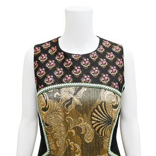 ETRO | Gold Metallic Jacquard Trim Sheath Dress