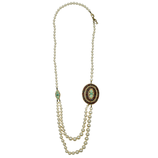 CHANEL | Long Faux Pearl Gripoix Medallion Necklace