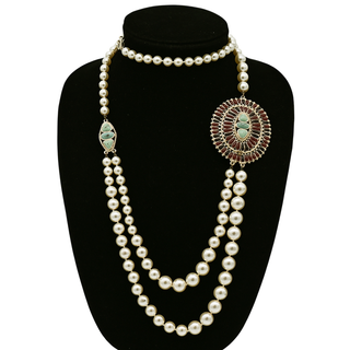 CHANEL | Long Faux Pearl Gripoix Medallion Necklace