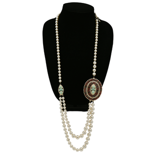 CHANEL | Long Faux Pearl Gripoix Medallion Necklace