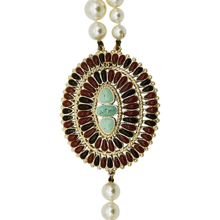 CHANEL | Long Faux Pearl Gripoix Medallion Necklace