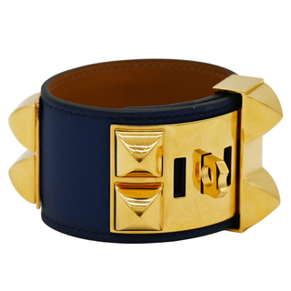 HERMES | Blue Leather Collier de Chien Bracelet