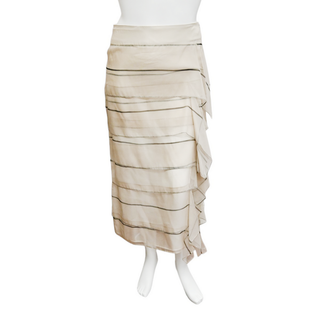 BRUNELLO CUCINELLI | Ivory Striped Ruffle-Trim Skirt