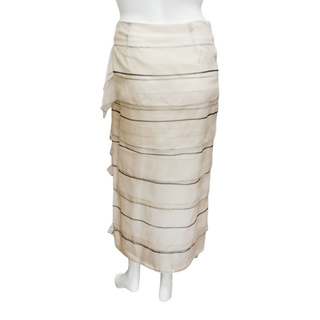 BRUNELLO CUCINELLI | Ivory Striped Ruffle-Trim Skirt