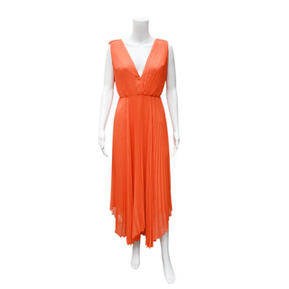 ALICE + OLIVIA | Sunset Orange Pleated Midi Dress