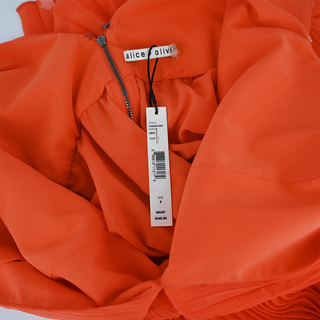 ALICE + OLIVIA | Sunset Orange Pleated Midi Dress