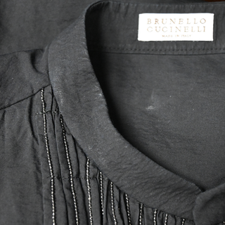 BRUNELLO CUCINELLI | Black Ruched Monili Cotton-Blend Dress