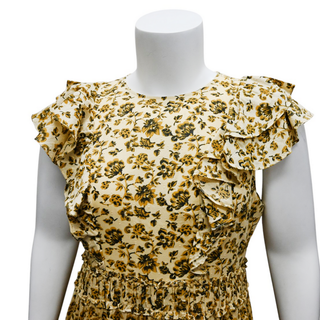 MAC DUGGAL | Beige Floral Tiered Ruffle Gown