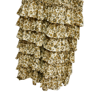 MAC DUGGAL | Beige Floral Tiered Ruffle Gown