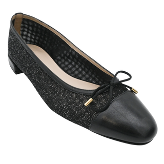 STUART WEITZMAN | Sleek Bow Leather-Trimmed Sparkle Mesh Flats