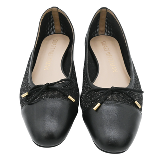 STUART WEITZMAN | Sleek Bow Leather-Trimmed Sparkle Mesh Flats