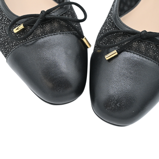 STUART WEITZMAN | Sleek Bow Leather-Trimmed Sparkle Mesh Flats