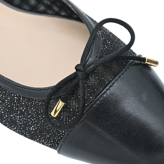 STUART WEITZMAN | Sleek Bow Leather-Trimmed Sparkle Mesh Flats