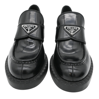 PRADA | Black Leather Logo Loafers