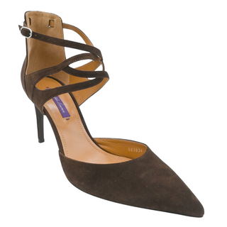 RALPH LAUREN | Dark Brown Suede Ankle-Strap Pumps