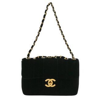 CHANEL | Black Velvet Vertical Quilted Flap Bag