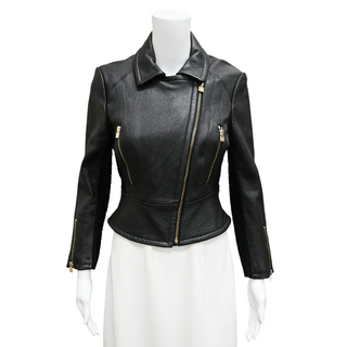 HERVE LEGER | Salene Black Leather Moto Jacket