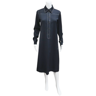 CELINE | Navy Blue Midi Shirt Dress