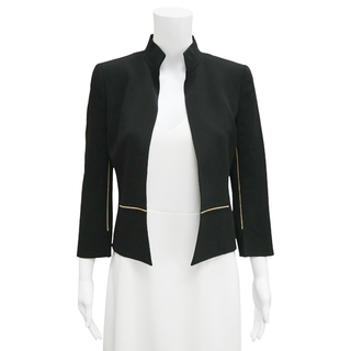 AKRIS | Black Wool-Blend Open Front Cropped Jacket
