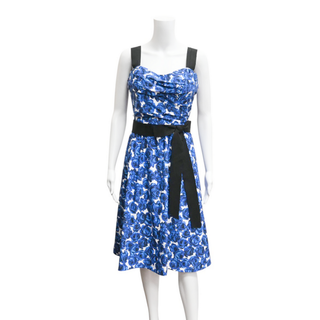 CAROLINA HERRERA | Blue Rose Garden Fit & Flare Midi Dress