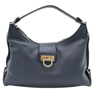 FERRAGAMO | Fanisa Navy Blue Pebbled Leather Hobo Bag
