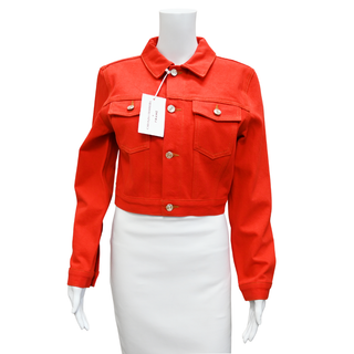 FRAME | Herrera Red Cropped Denim Trucker Jacket