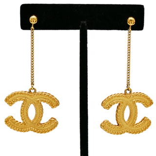 CHANEL | Matte Gold-Tone CC Drop Earrings