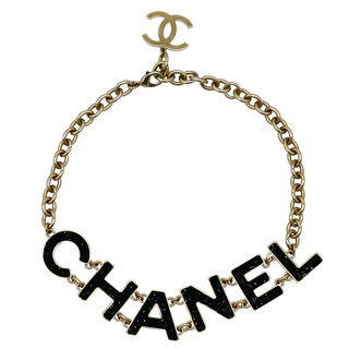 CHANEL | Black Crystal 'CHANEL' Embellished Necklace