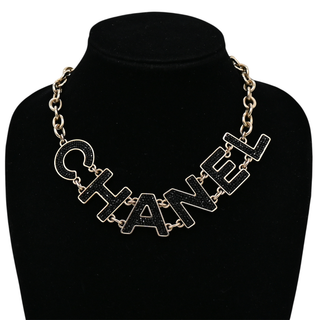 CHANEL | Black Crystal 'CHANEL' Embellished Necklace