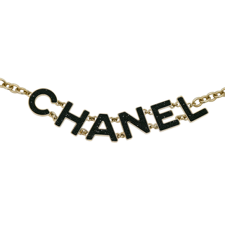 CHANEL | Black Crystal 'CHANEL' Embellished Necklace