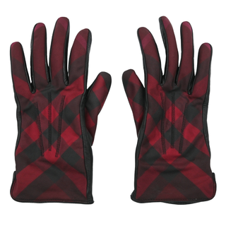 BURBERRY | Dark Red Check-Pattern Gloves