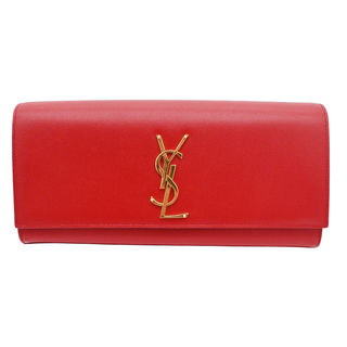 SAINT LAURENT | Red YSL Cassandre Leather Clutch