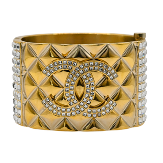 CHANEL | Quilted Strass Crystal CC Cuff Bracelet