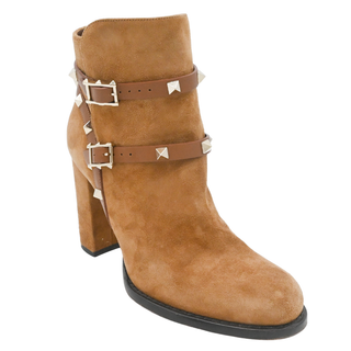 VALENTINO | Strappy Tan Rockstud Suede Booties
