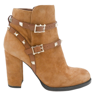 VALENTINO | Strappy Tan Rockstud Suede Booties