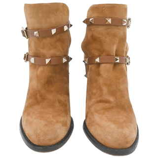 VALENTINO | Strappy Tan Rockstud Suede Booties